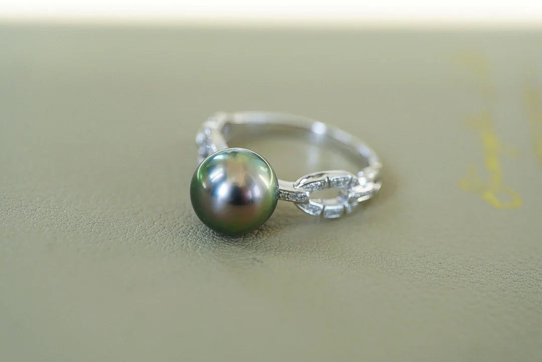 Ring 18K Gold Tahitian Pearl Gemstones Male's Fine Jewelry