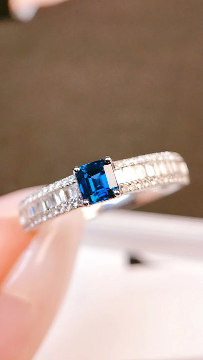 Ring 18K Gold 0.33ct Blue Sapphire Gemstone Diamonds Female Fine Jewelry