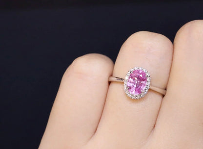 Ring 18K Gold 1.26ct Pink Padparadscha Sapphire Gemstones Diamonds Female's