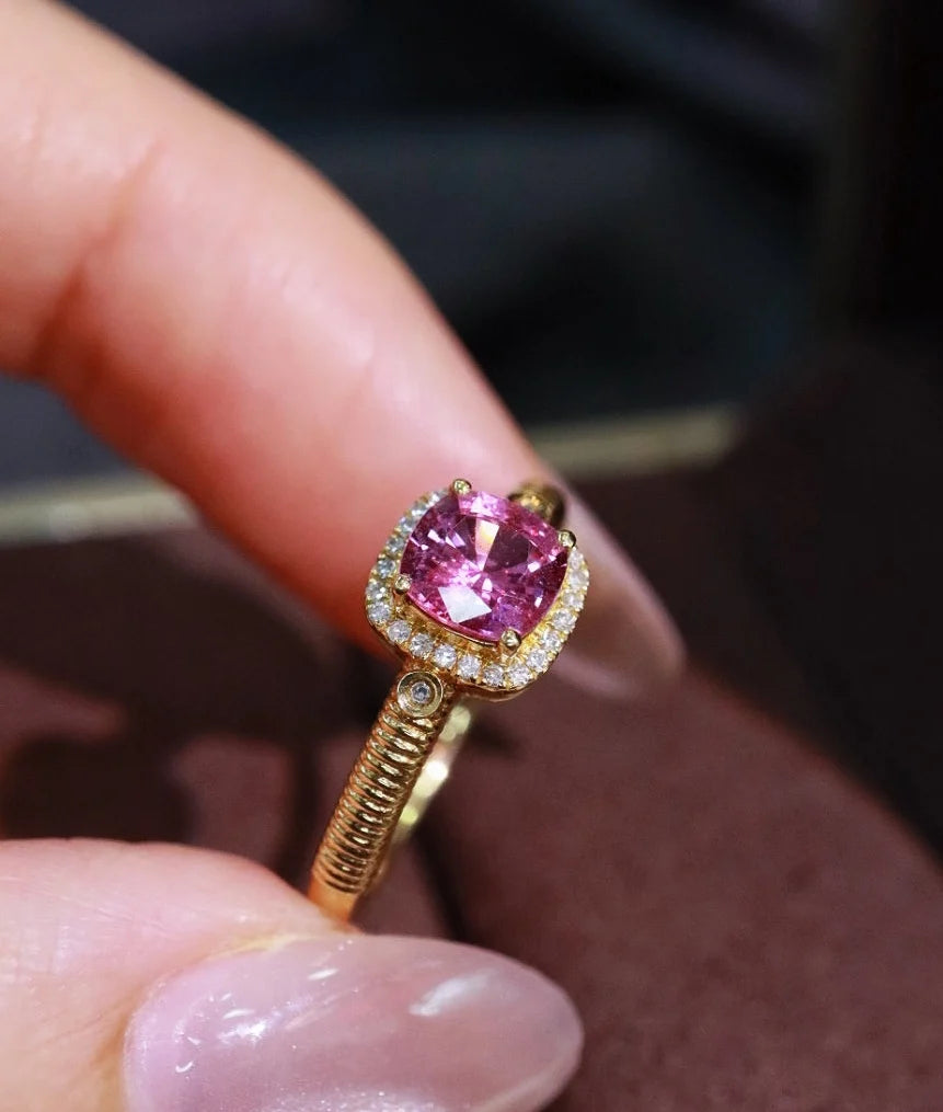 Ring 18K White Gold 0.8ct Pink Sapphire Diamonds Female Fine