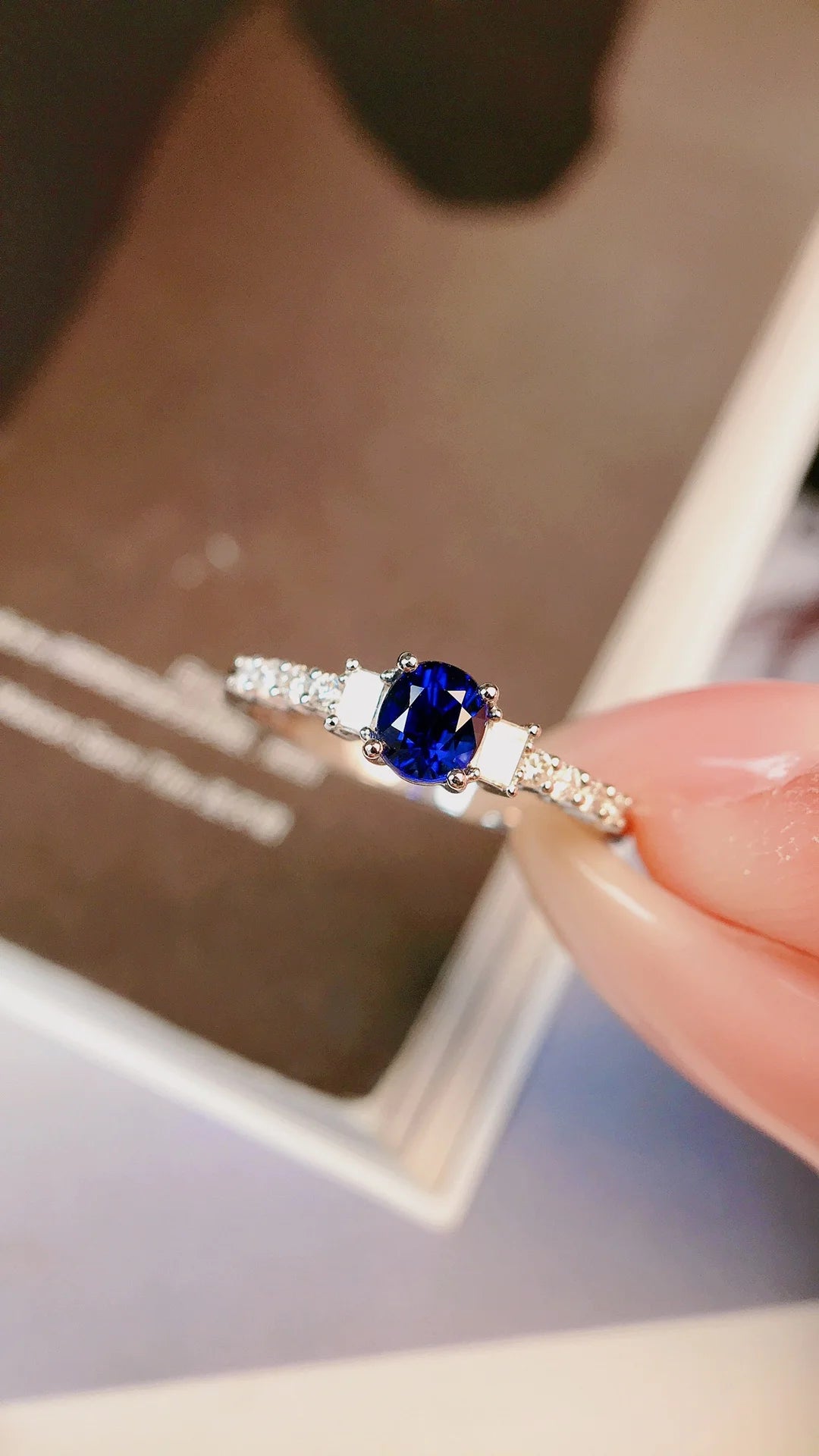 Ring 18K Gold 0.57ct Blue Sapphire Gemstones Diamonds Solid Jewelry For Women