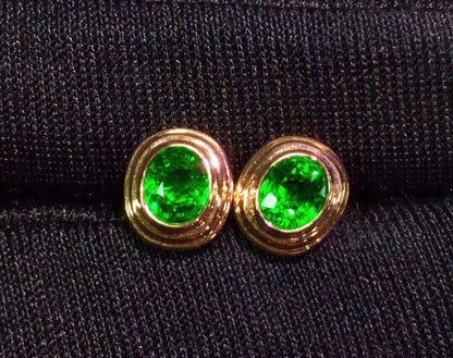 Earrings 18K Gold 1.78ct Tsavorite Diamonds Stud Female's Fine