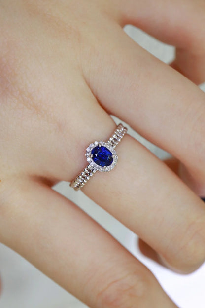 Ring 18K Gold 0.51ct Royal Blue Sapphire Diamonds Female's