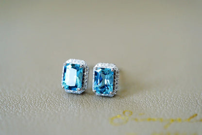 Earrings 18K White Gold 1.3ct Aquamarine Diamonds Gemstones Female's