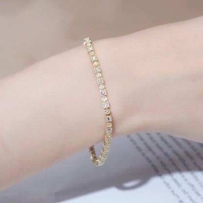 Bracelet 9K Gold 17CM Length Lab Diamond Round Shape Tennis Chain