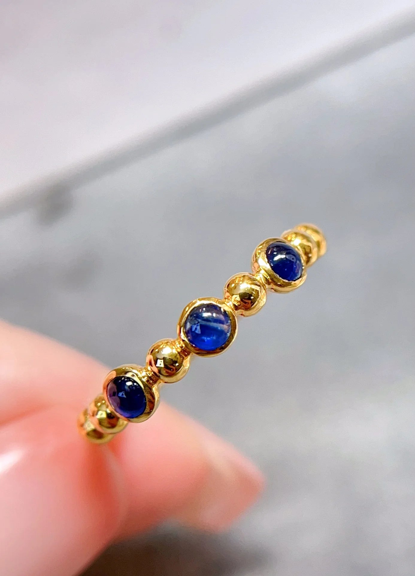 Ring 18K Gold 0.4ct Blue Sapphire Gemstones Diamonds Female Fine