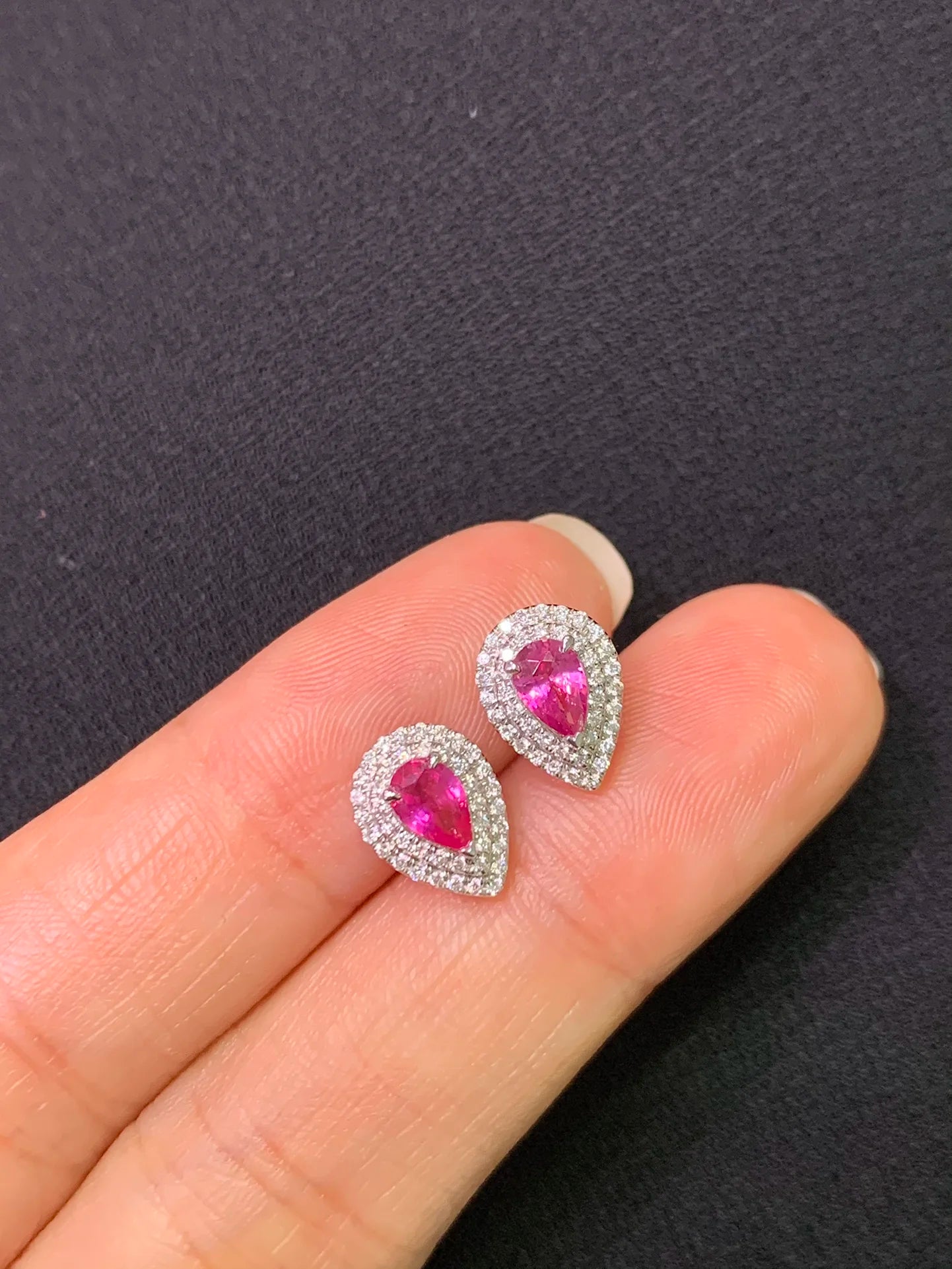 Earrings 18K Gold 0.61ct Pink Sapphire Diamonds Drop Female's