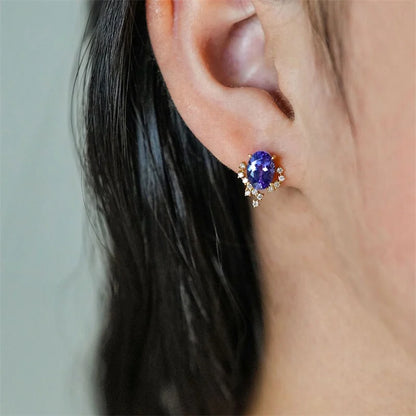 Earrings 18K White Gold 3.15ct Blue Tanzanite Stud Female's Fine