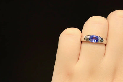 Ring 18K Gold 0.93ct Cornflower Blue Sapphire Gemstones Diamonds Female Fine Jewelry