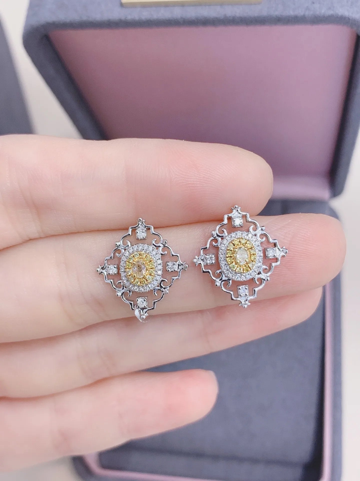 Earrings 18K Gold 0.16ct Yellow Diamonds Drop Female Fine Jewelry