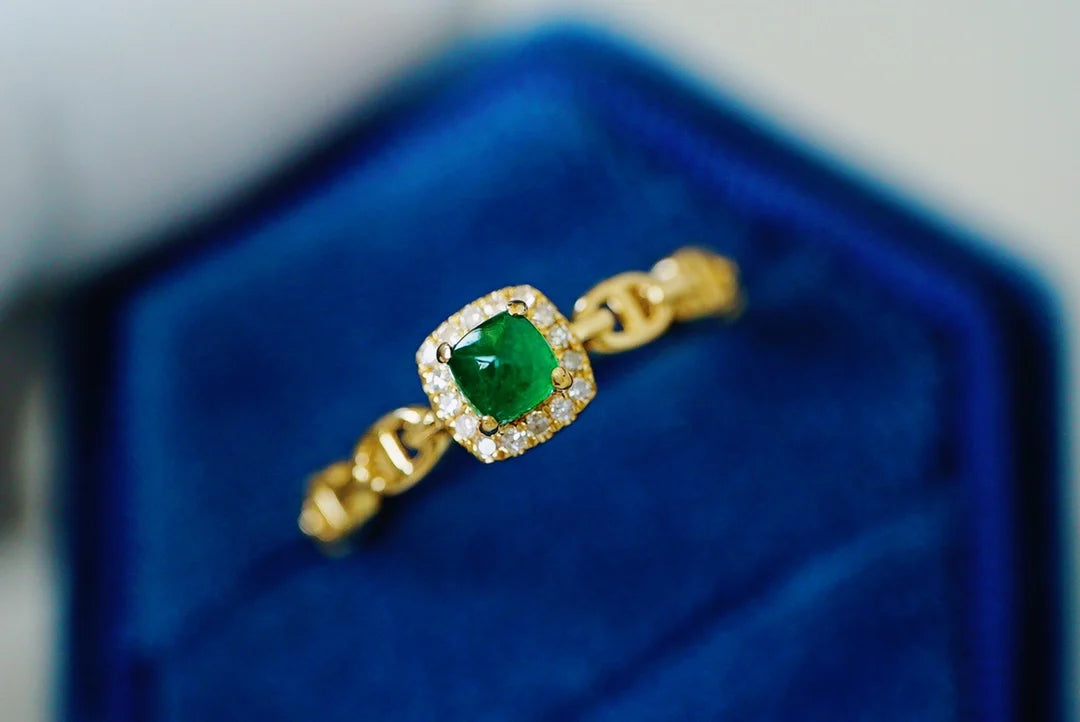 Ring 18K Gold 0.35ct Green Emerald Gemstones Male's