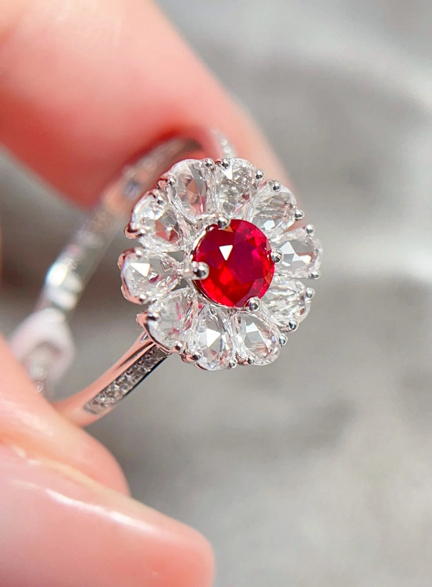 Ring 18K Gold 0.4ct Red Ruby Diamonds Anniversary Female's