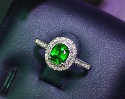 Ring 18K White Gold 0.7ct Tsavorite Gemstones Diamonds Female