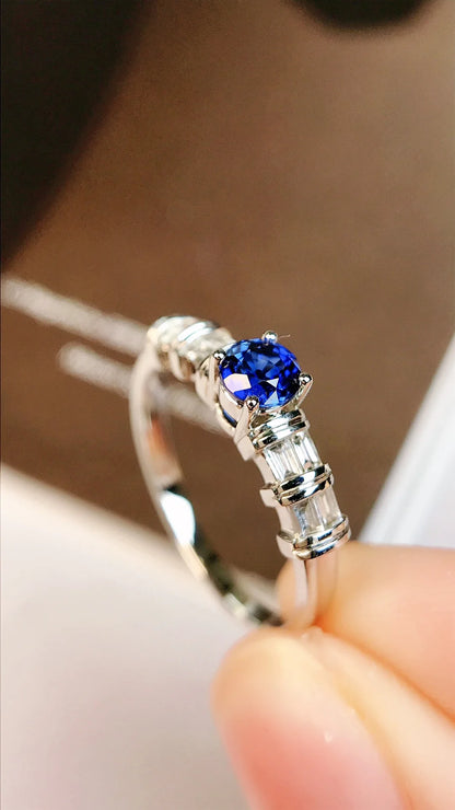 Ring 18K Gold 0.50ct Blue Sapphire Gemstone Diamonds Female