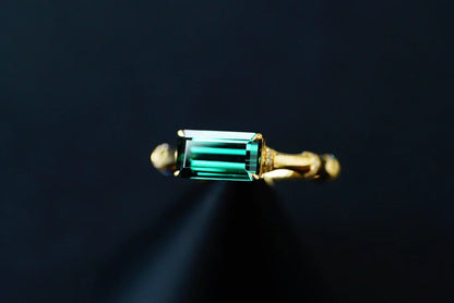 Ring 18K Gold 1.3ct Green Tourmaline Diamonds Male's Unisex