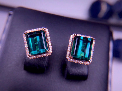 Earrings 18K Rose Gold 4ct Blue Tourmaline Brazil Drop Female's Fine