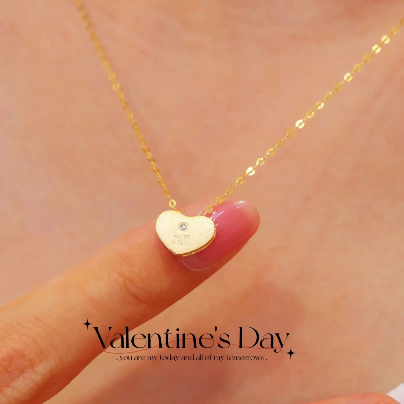 Necklace 18K Yellow Gold Heart Shape Diamonds Pendant Female's