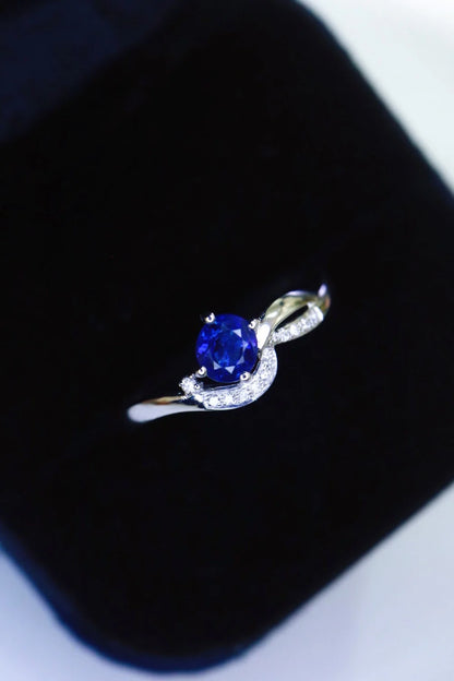 Ring 18K Gold 0.38ct Royal Blue Sapphire Gemstones Diamonds Female's