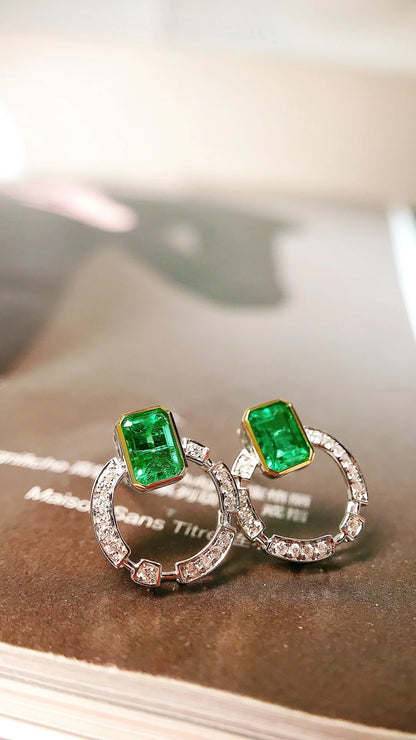 Earrings 18K Gold 0.72ct Green Emerald Gemstones Stud Female's Gift