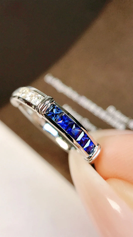 Ring 18K Gold 0.41ct Blue Sapphire Gemstone Diamonds Female's