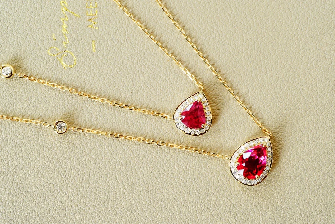 Necklace 18K Gold 1.3ct Red Tourmaline Pendants Female's