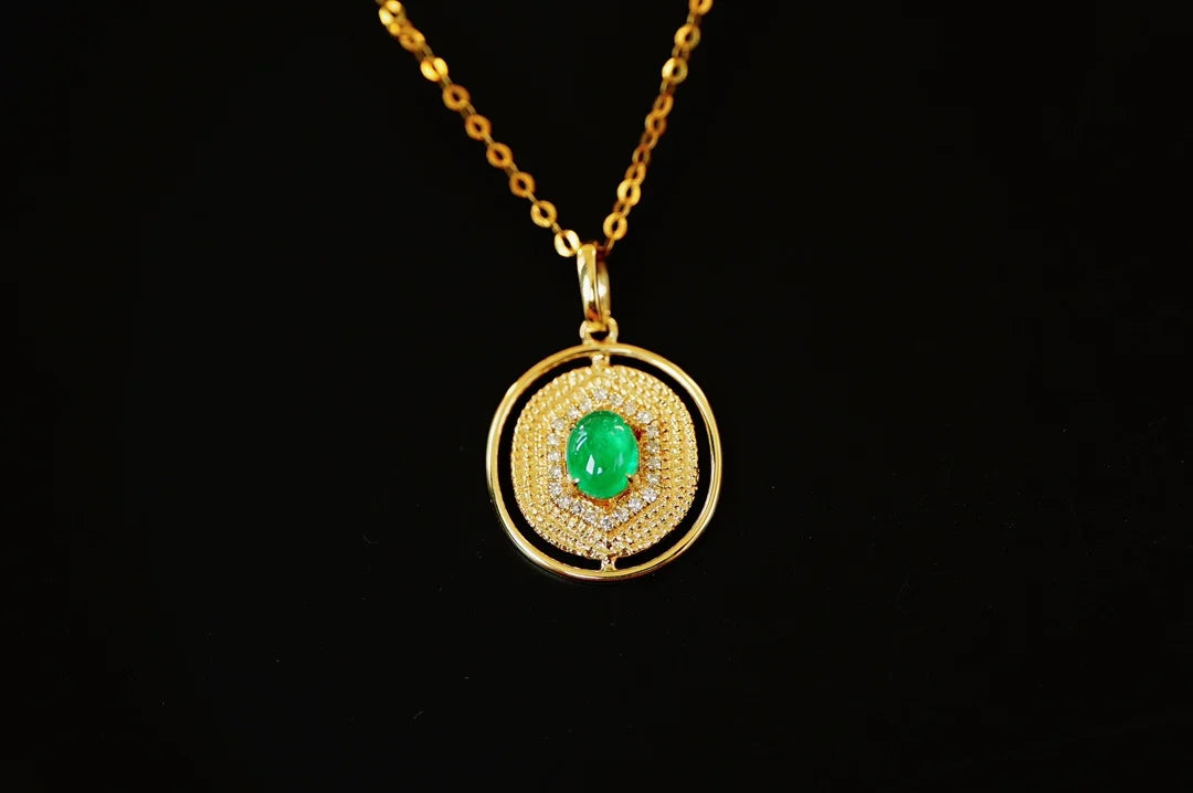 Pendant 18K Gold 0.3ct Green Emerald Gemstone Diamond Necklace for Women