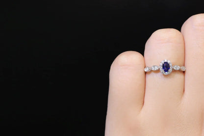 Ring 18K Gold 0.35ct Royal Blue Sapphire Gemstones Diamonds Female's