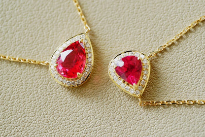 Necklace 18K Gold 1.3ct Red Tourmaline Pendants Female's