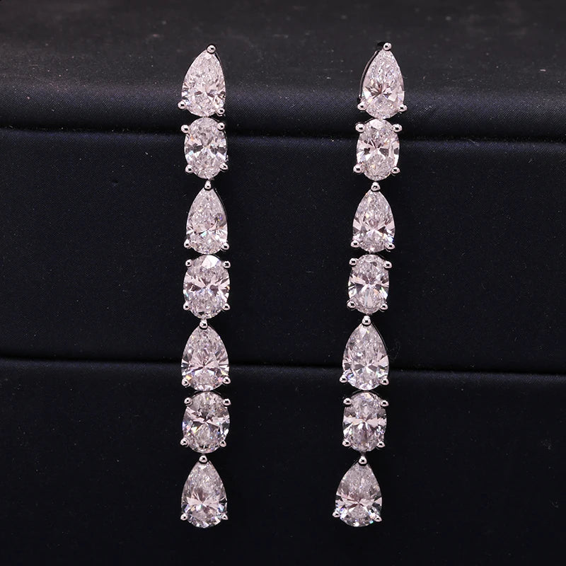 Earrings 14K White Gold 1.32ct DEF VS-VVS Oval/Pear Lab Diamond Drop Female's