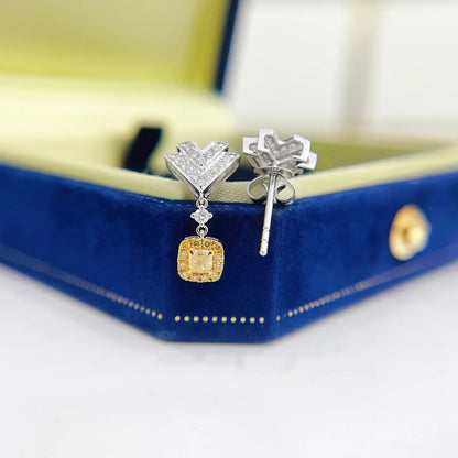 Earrings 18K White Gold 0.20ct Yellow Diamonds Stud Female's Fine