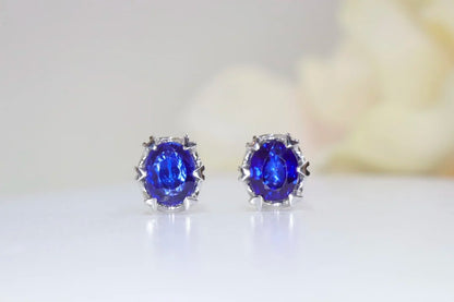 Earrings 18K Gold 0.88ct Royal Blue Sapphire Stud Female's Fine