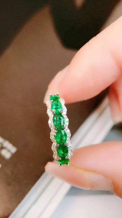 Ring 18K Gold 0.83ct Nature Green Emerald Gemstones Diamonds Female for women