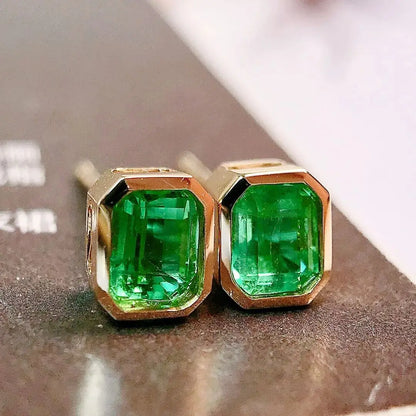 Earrings 18K Gold 0.75ct Vivid Green Emerald Stud Female's Holiday