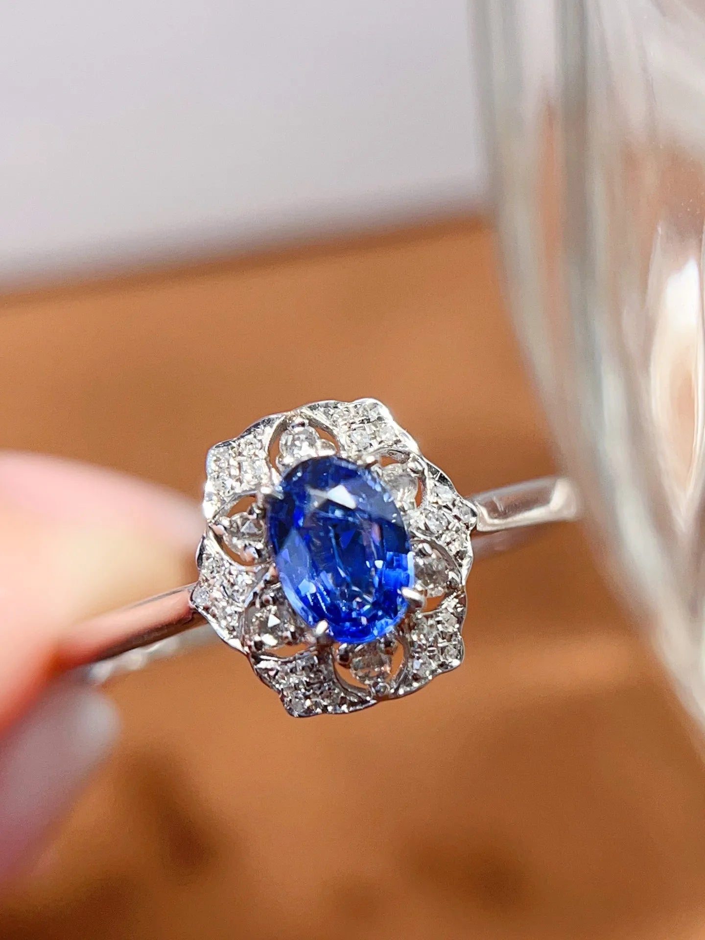 Ring 18K Gold 0.5ct Cornflower Blue Sapphire Gemstones Diamonds Female's