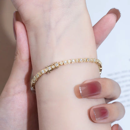 Bracelet 9K Gold 17CM Length Lab Diamond Round Shape Tennis Chain