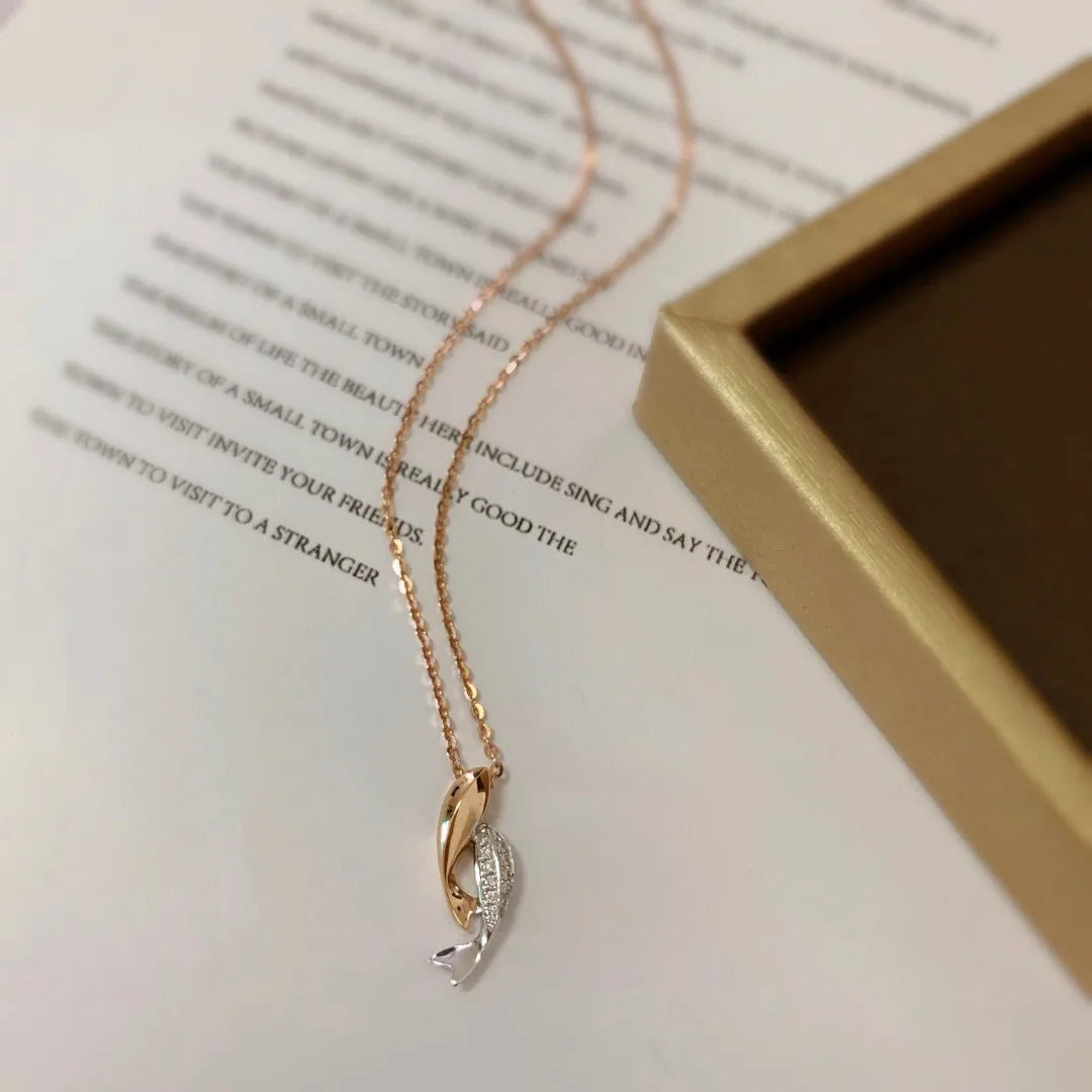 Necklace 18K Rose Gold White Diamonds Pendant Female's Fine Jewelry