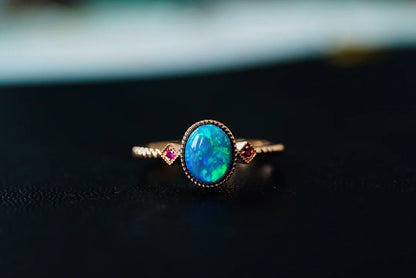 Ring 18K Gold 1.25ct Black Opal Gemstones Female's Fine Jewelry