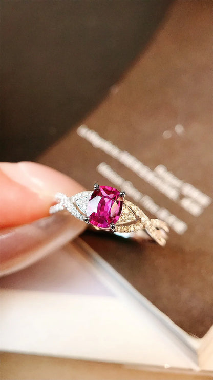 Ring 18K Gold 0.64ct Pink Sapphire Diamonds Female's Fine