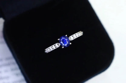 Ring 18K Gold 0.40ct Royal Blue Sapphire Gemstones Diamonds Female's