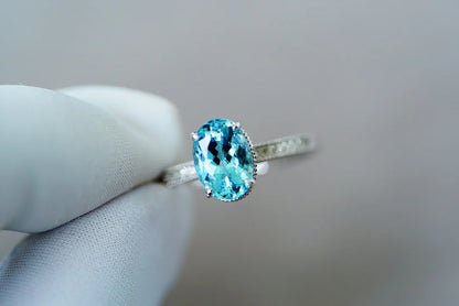 Ring 18K Gold 1.75ct Aquamarine Gemstones Diamonds Anniversary Female's