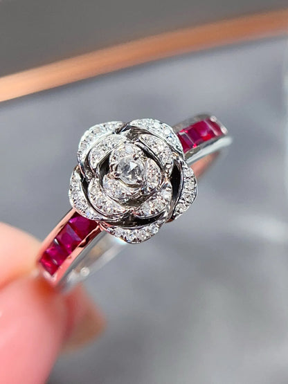 Ring 18K Gold 0.8ct Red Ruby Diamonds Anniversary Female's