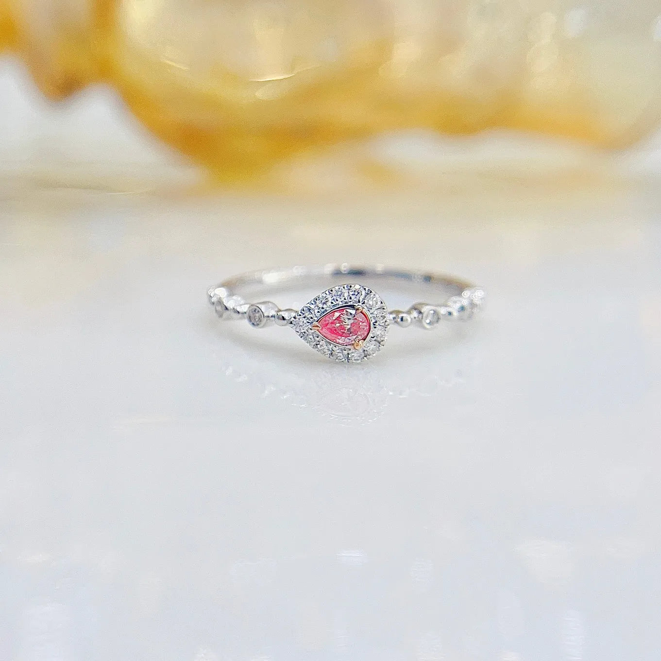 Ring 18K Gold 0.08ct Pink Diamonds Engagement Female's