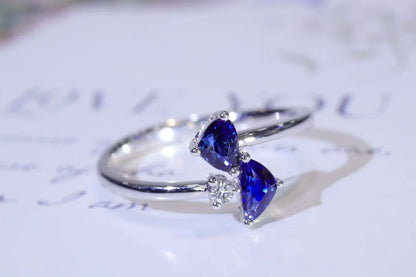 Ring 18K Gold 0.55ct UNHEAT Royal Blue Sapphire Gemstones Diamonds Female's