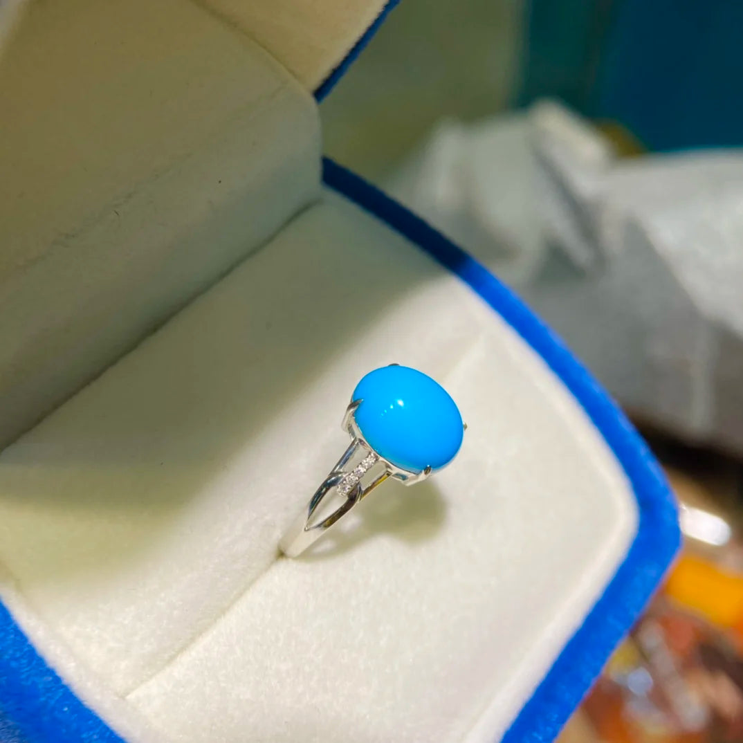 Ring 18K Gold 10.2*8.3mm Blue Turquoise Gemstones Diamonds Female Sporty