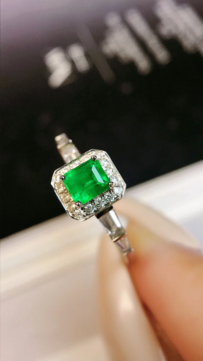 Ring 18K Gold 0.39ct Green Emerald Gemstone for Men Fine Jewelry