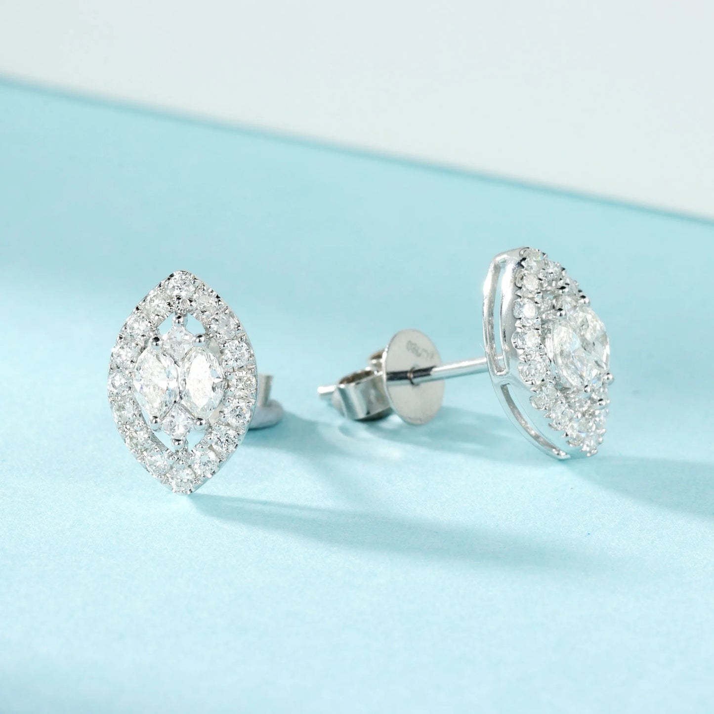 Earrings 18K White Gold 0.22ct White Diamonds Stud Female's Fine