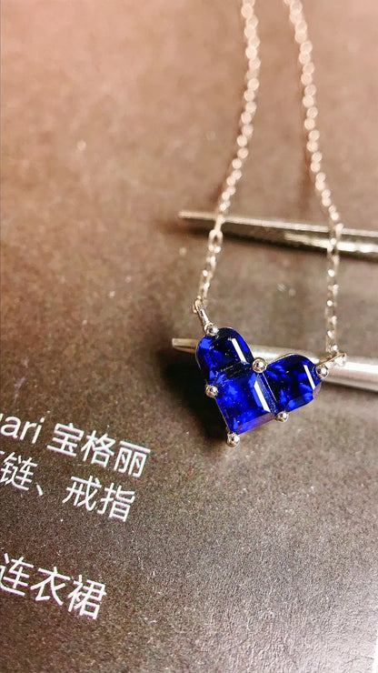 Necklace 18K White Gold 0.62ct Blue Sapphire Diamonds Pendant Female's