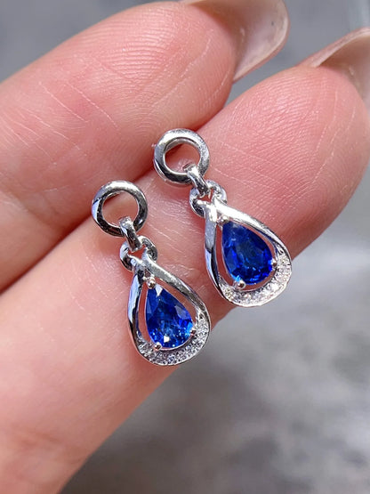 Earrings 18K Gold 0.8ct Cornflower Blue Sapphire Drop Female's Fine