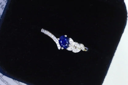 Ring 18K Gold 0.30ct Royal Blue Sapphire Gemstones Diamonds Female's