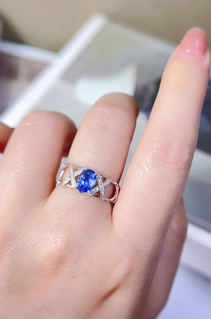 Ring 18K Gold 1ct Cornflower Blue Sapphire Gemstones Diamonds Female's